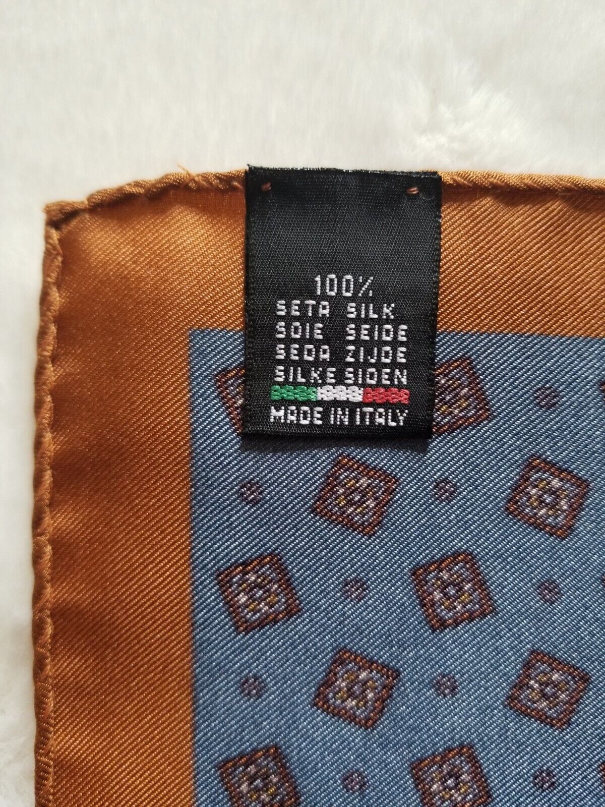 Italian Silk Blue & Orange Geometric Pocket Square