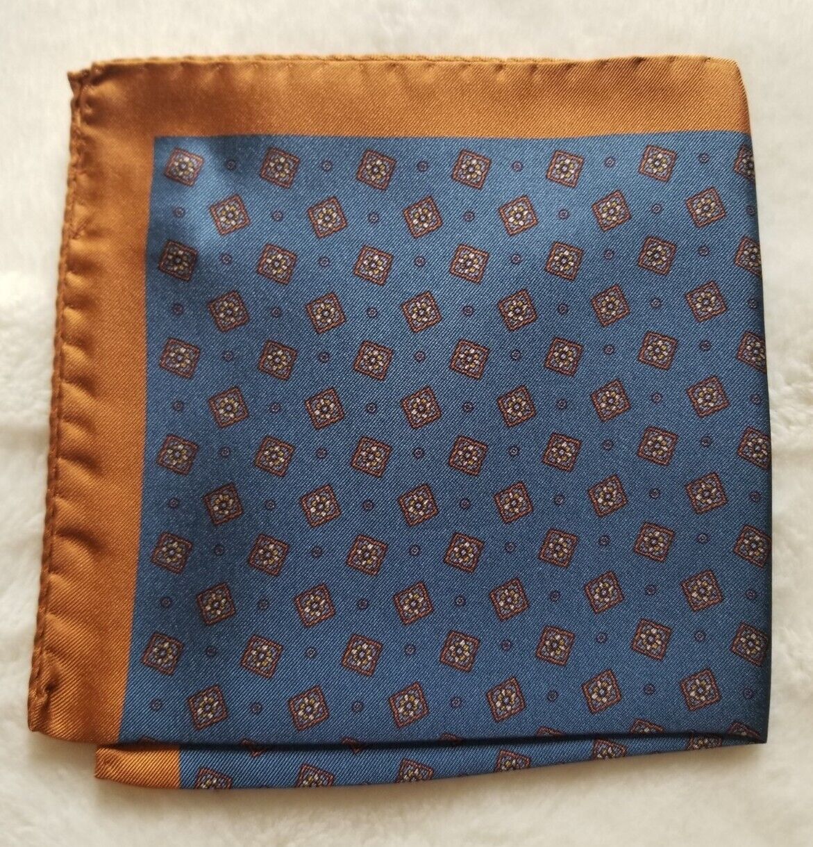 Italian Silk Blue & Orange Geometric Pocket Square