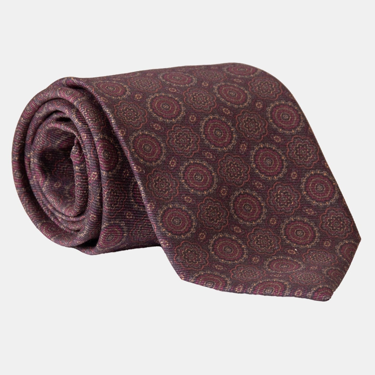 Moretti - Printed Madder Silk Tie - Brown & Burgundy