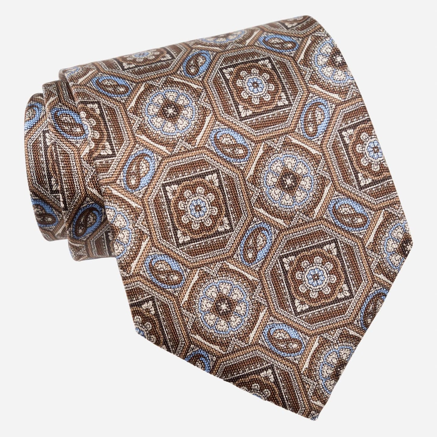 Mantova - Printed Silk Tie - Brown