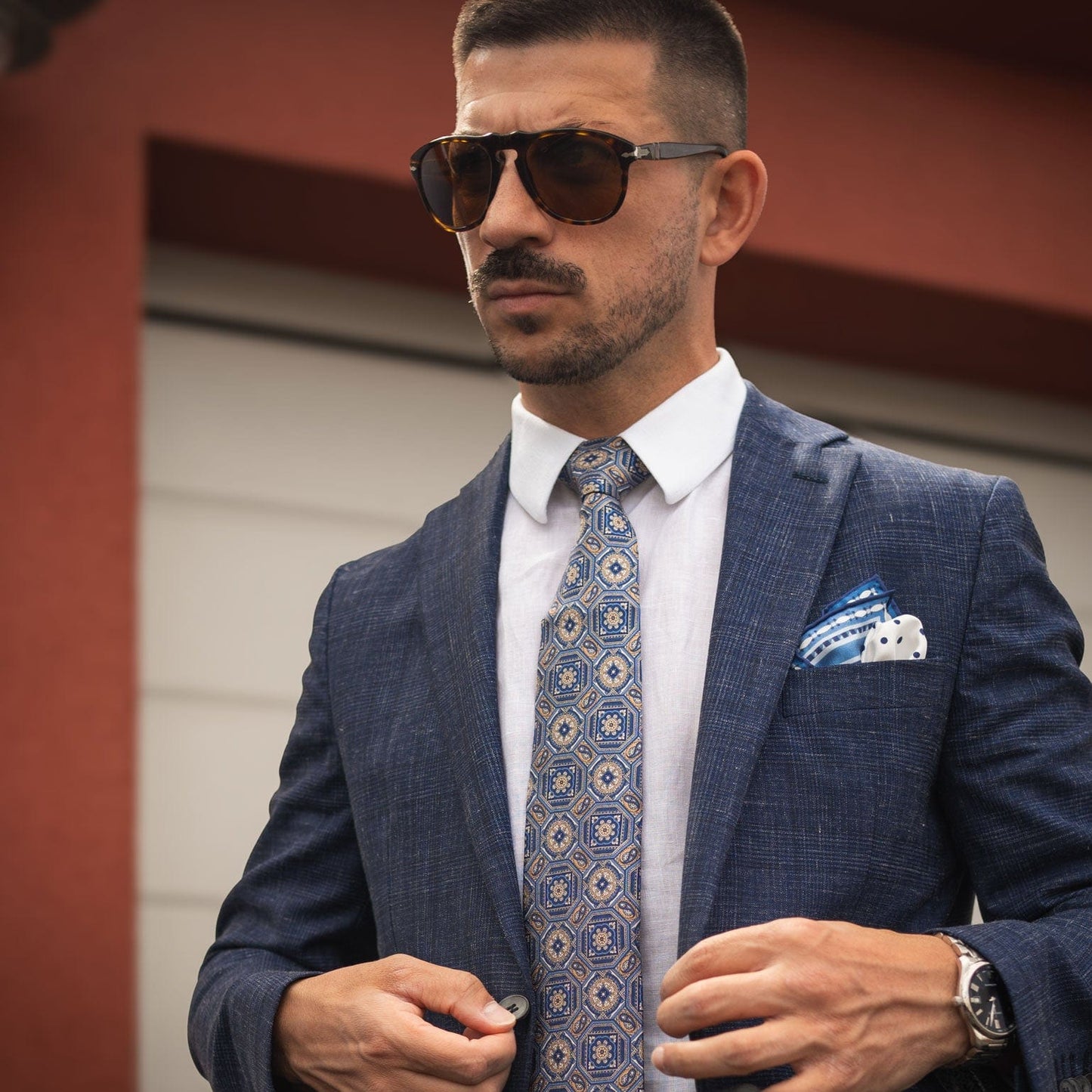 Mantova - Printed Silk Tie - Blue