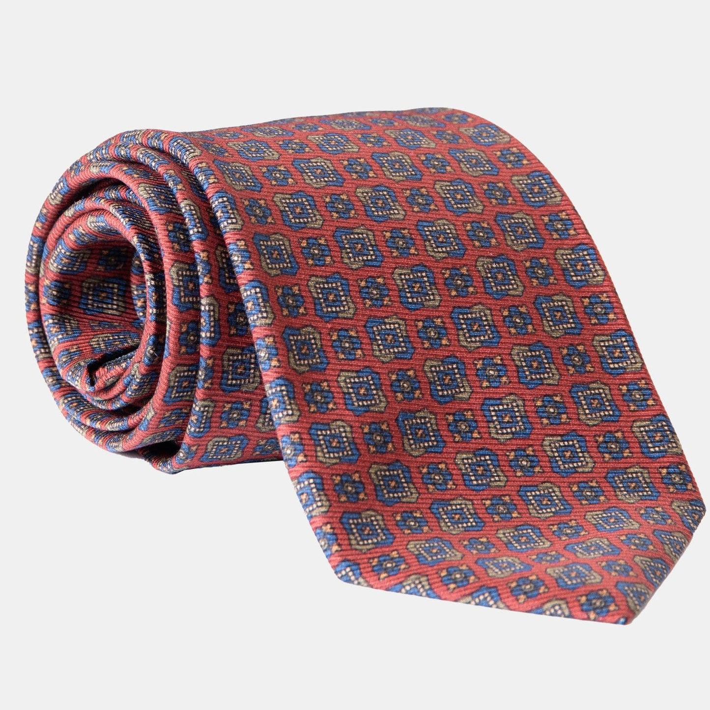 Parma - Printed Madder Silk Tie - Barn Red