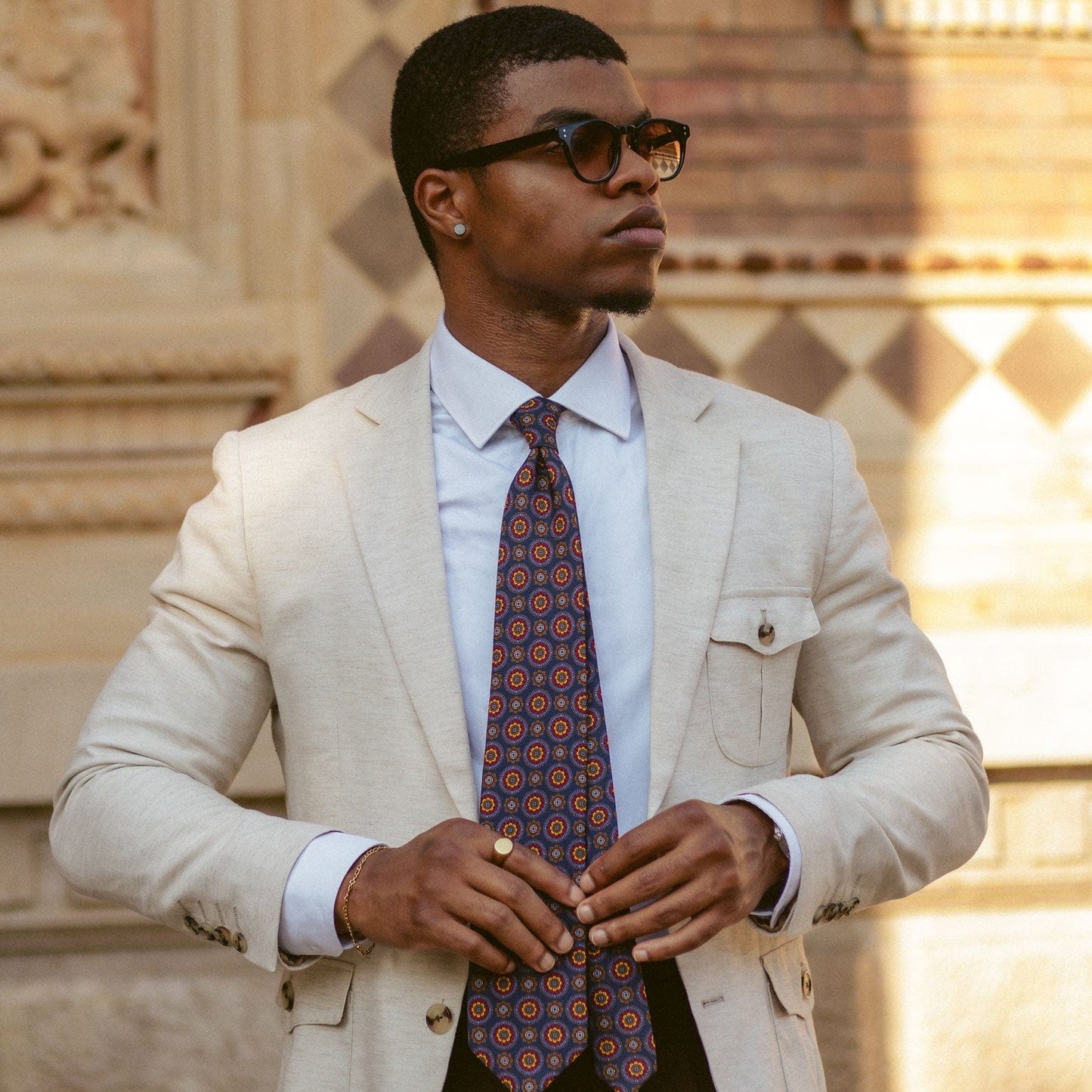 La Vigna - Printed Wool & Silk Tie - Navy