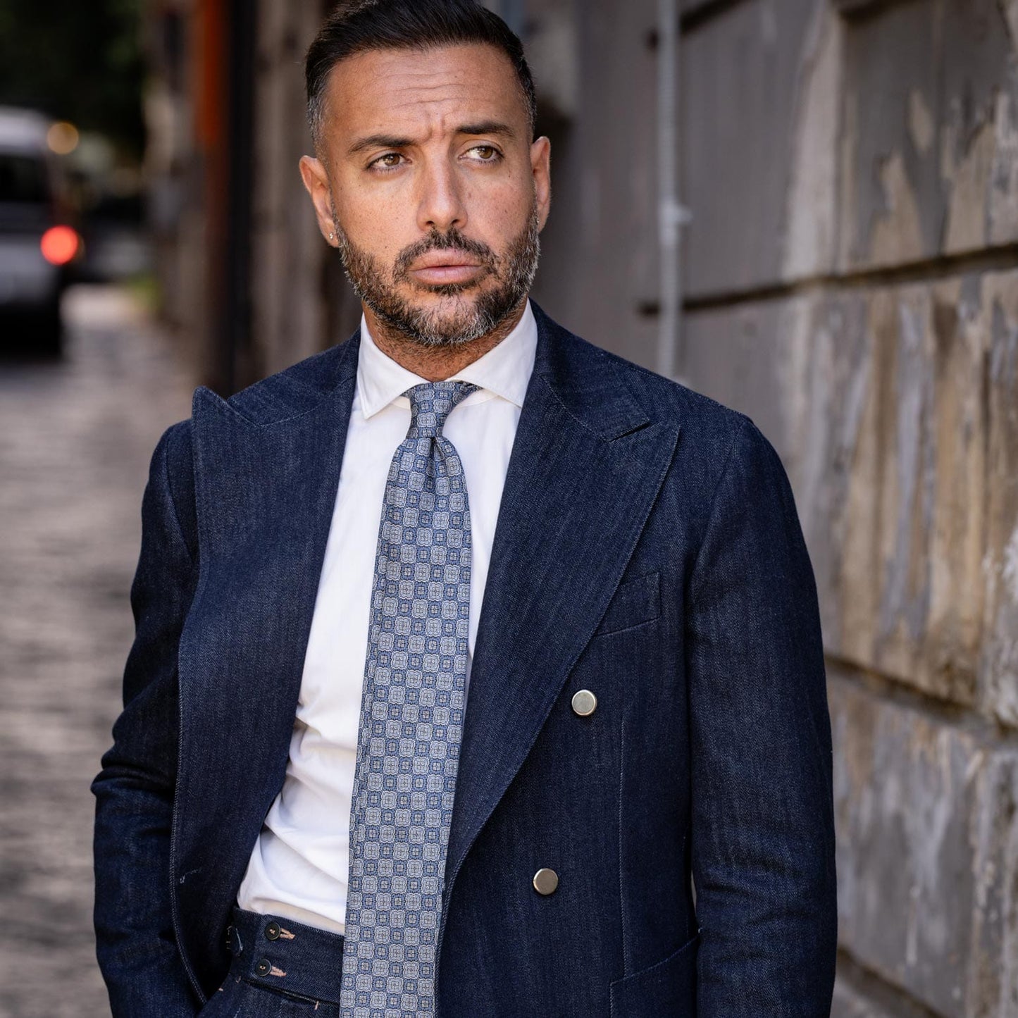 Veneto - Printed Silk Tie - Blue
