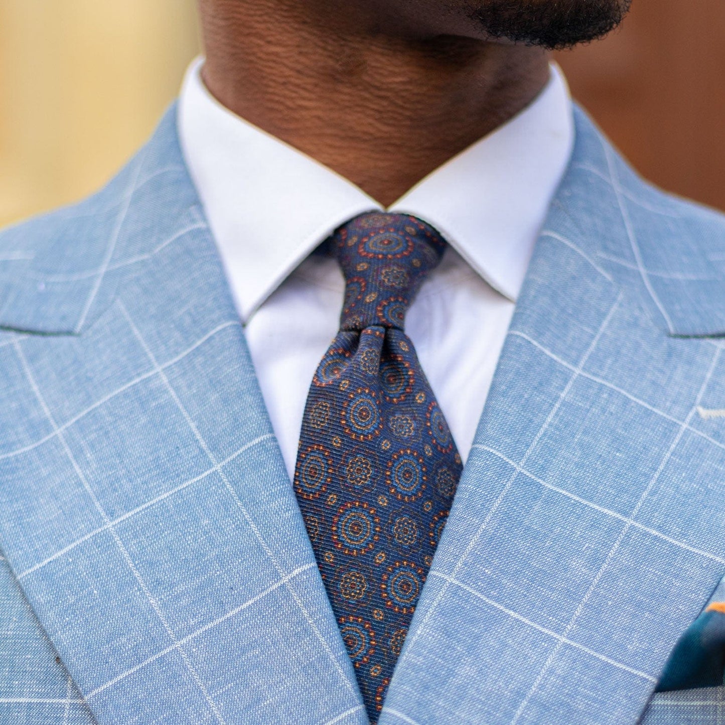 La Vigna - Printed Wool & Silk Tie - Navy