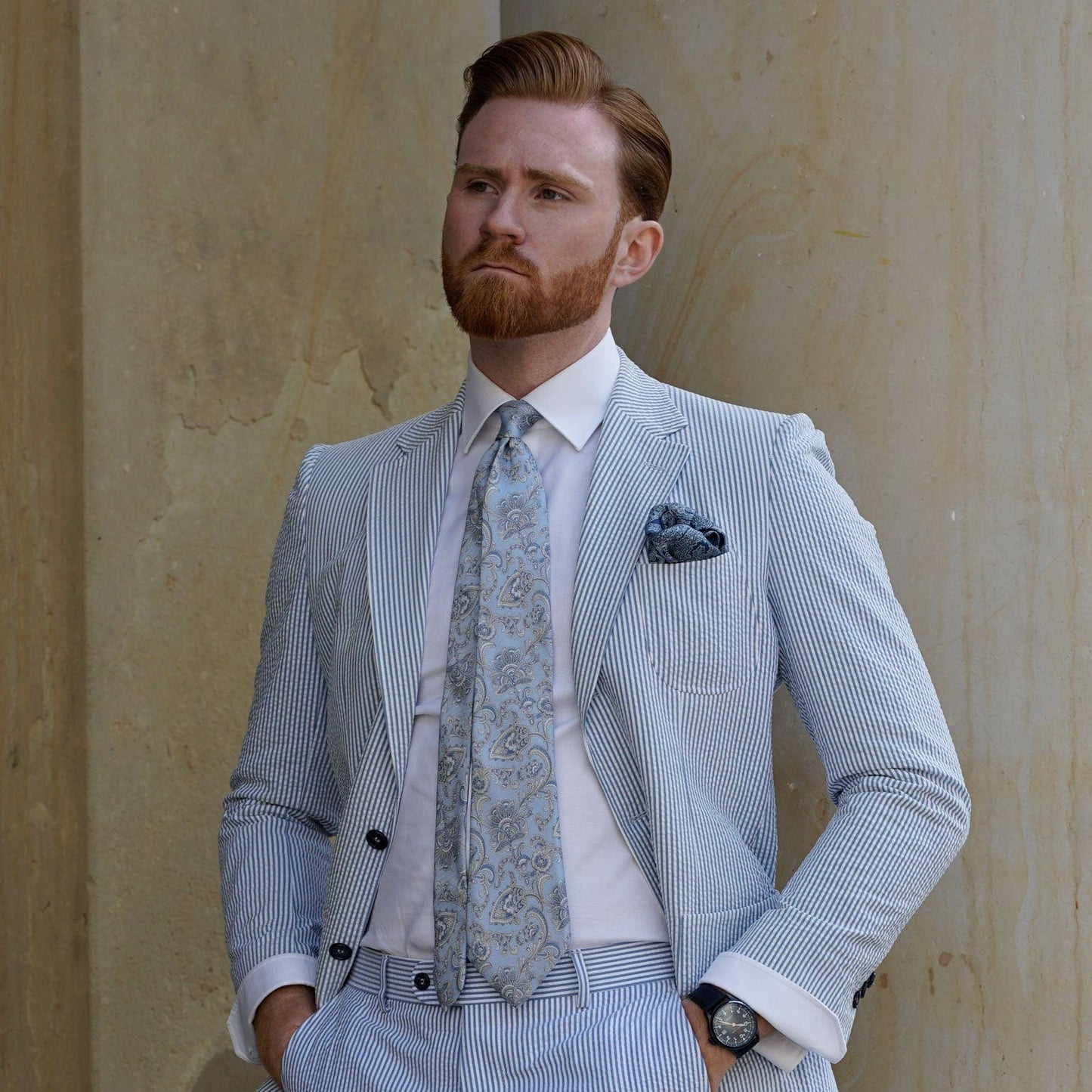 Novara - Printed Silk Tie - Sky Blue