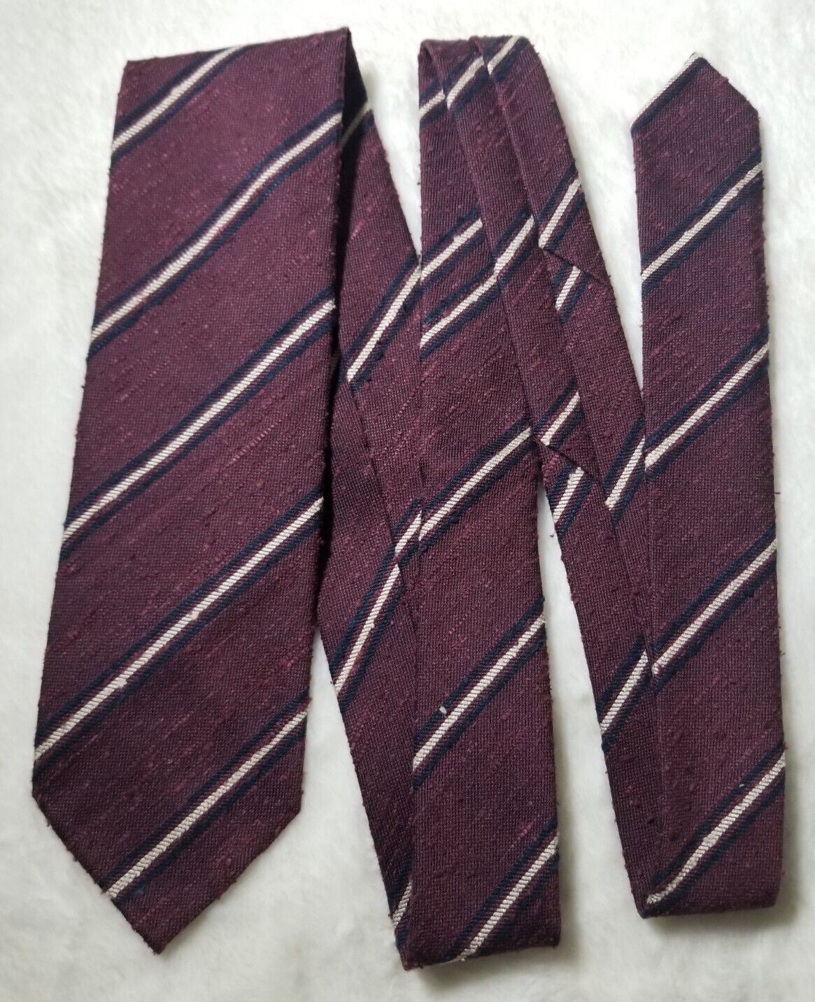 Burgundy Striped Untipped Shantung Silk Tie (Handmade in Italy)