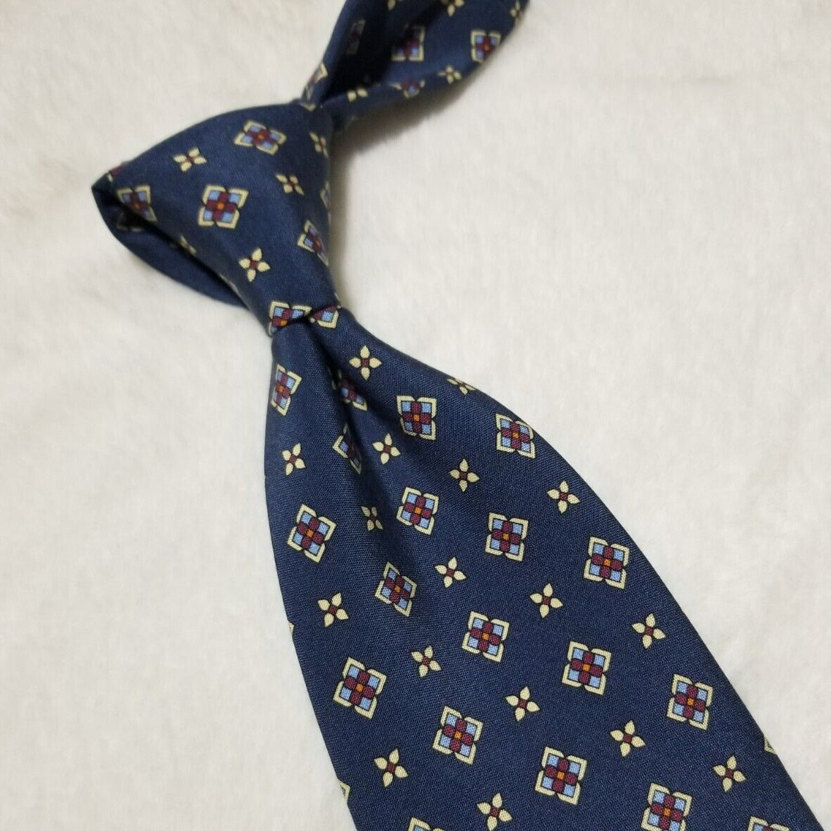 Navy Blue Geometric Ancient Madder Silk Tie (Handmade in Italy)
