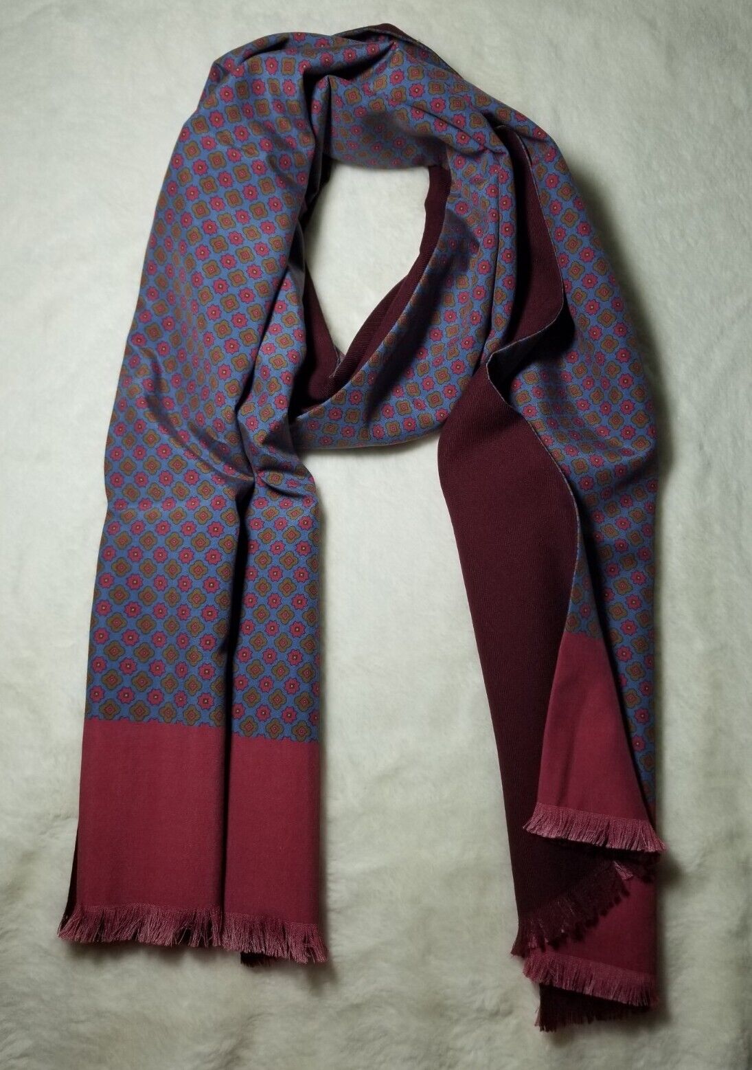 Reversible Red & Blue Floral Ancient Madder Silk Scarf