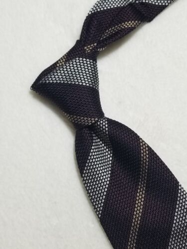 Burgundy / Silver Striped Silk Grenadine Tie (Garza Fina)