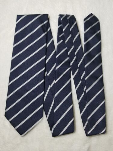 Navy Blue English Silk Repp Tie w/ White Stripes