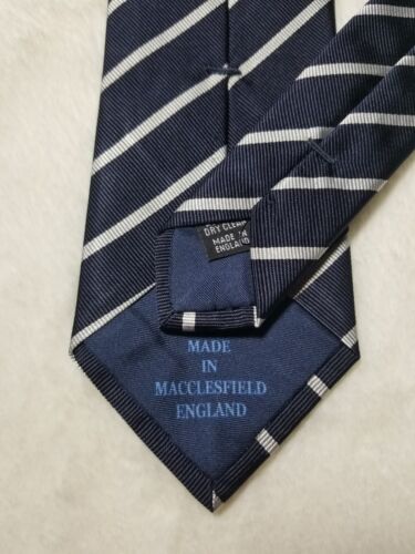 Navy Blue English Silk Repp Tie w/ White Stripes