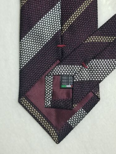 Burgundy / Silver Striped Silk Grenadine Tie (Garza Fina)