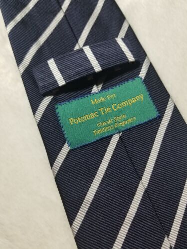 Navy Blue English Silk Repp Tie w/ White Stripes