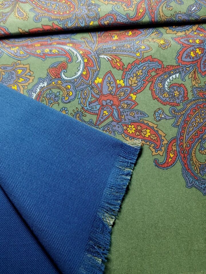 Reversible Green Paisley Ancient Madder Silk Scarf