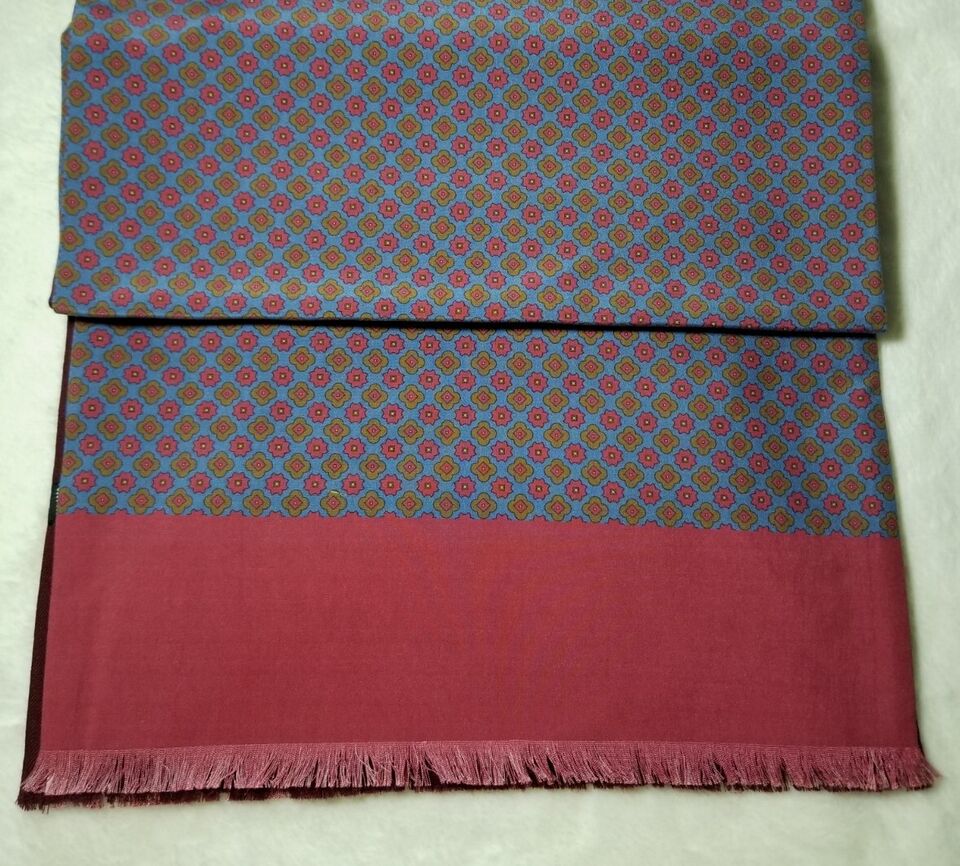 Reversible Red & Blue Floral Ancient Madder Silk Scarf