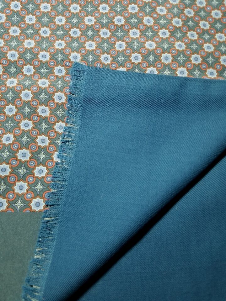 Reversible Navy Blue Foulard Ancient Madder Silk Scarf