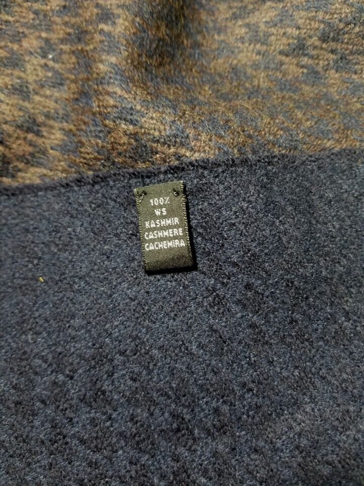 Navy Blue & Brown Houndstooth Felted Cashmere Scarf