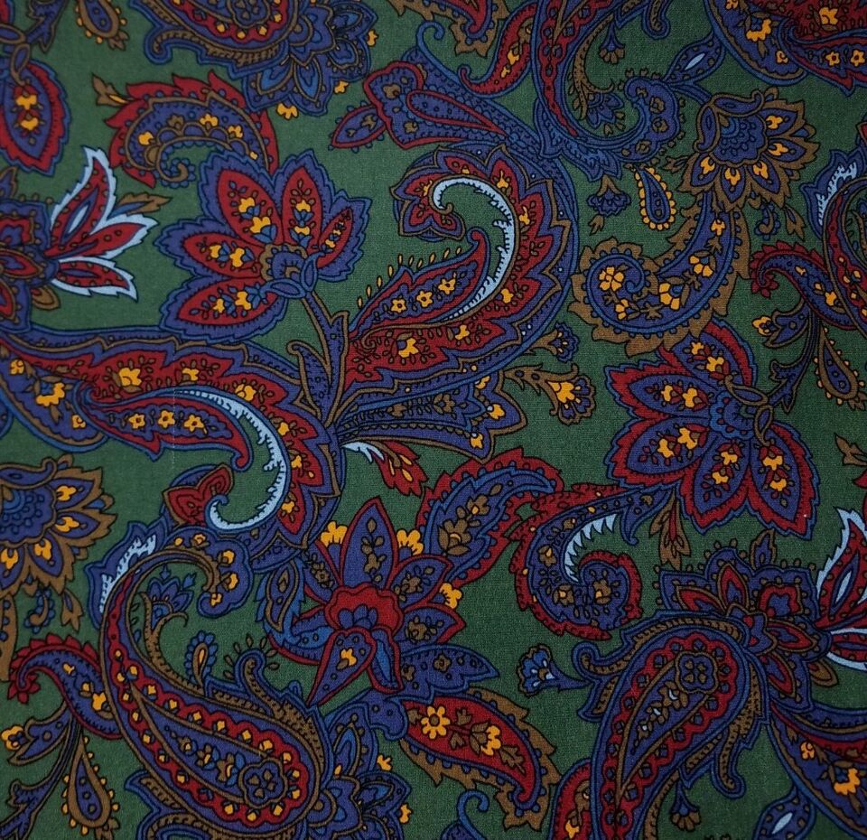 Reversible Green Paisley Ancient Madder Silk Scarf