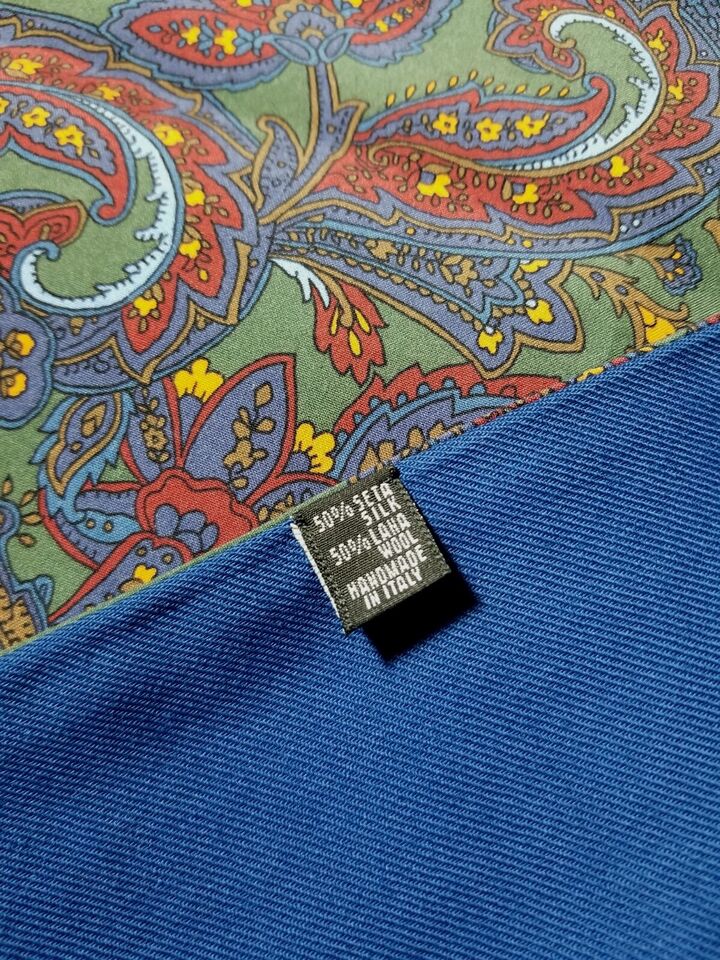 Reversible Green Paisley Ancient Madder Silk Scarf