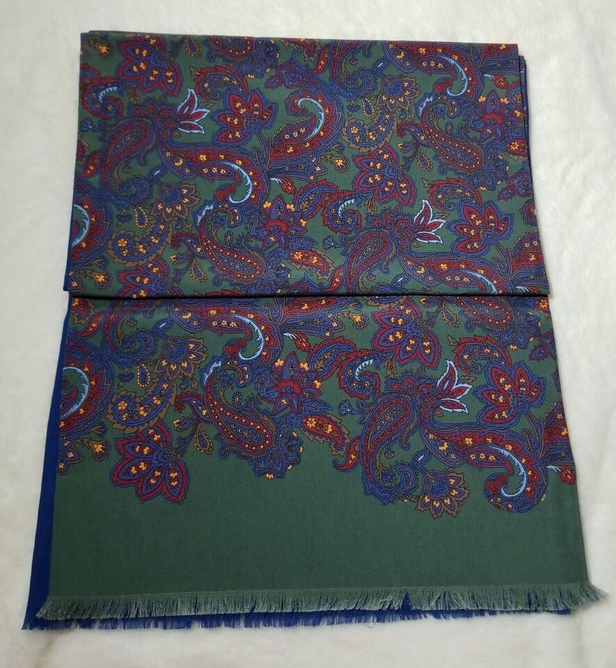 Reversible Green Paisley Ancient Madder Silk Scarf