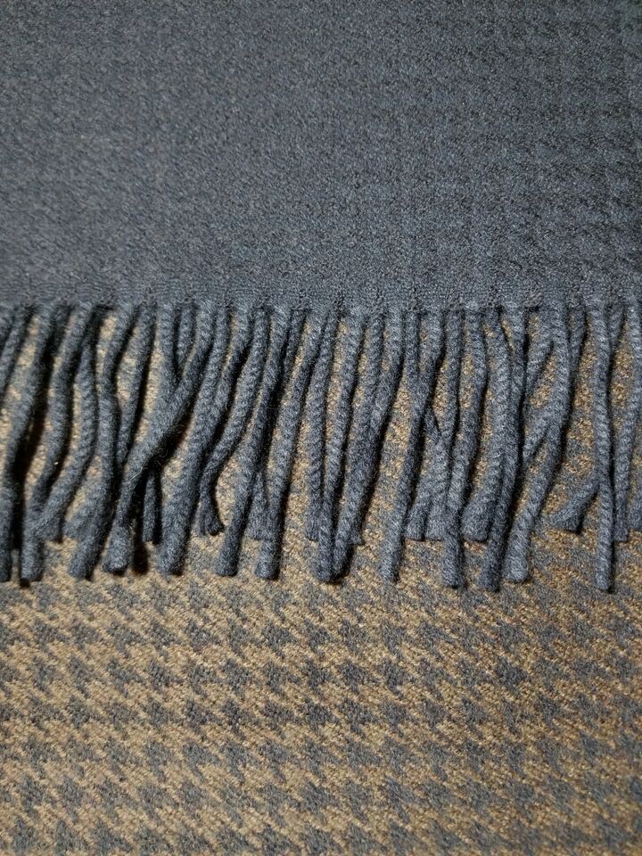 Navy Blue & Brown Houndstooth Felted Cashmere Scarf