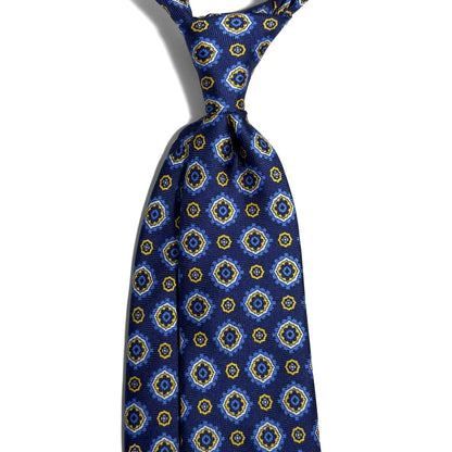 Navy Blue & Yellow Geometric Silk Tie (Handmade in Italy)