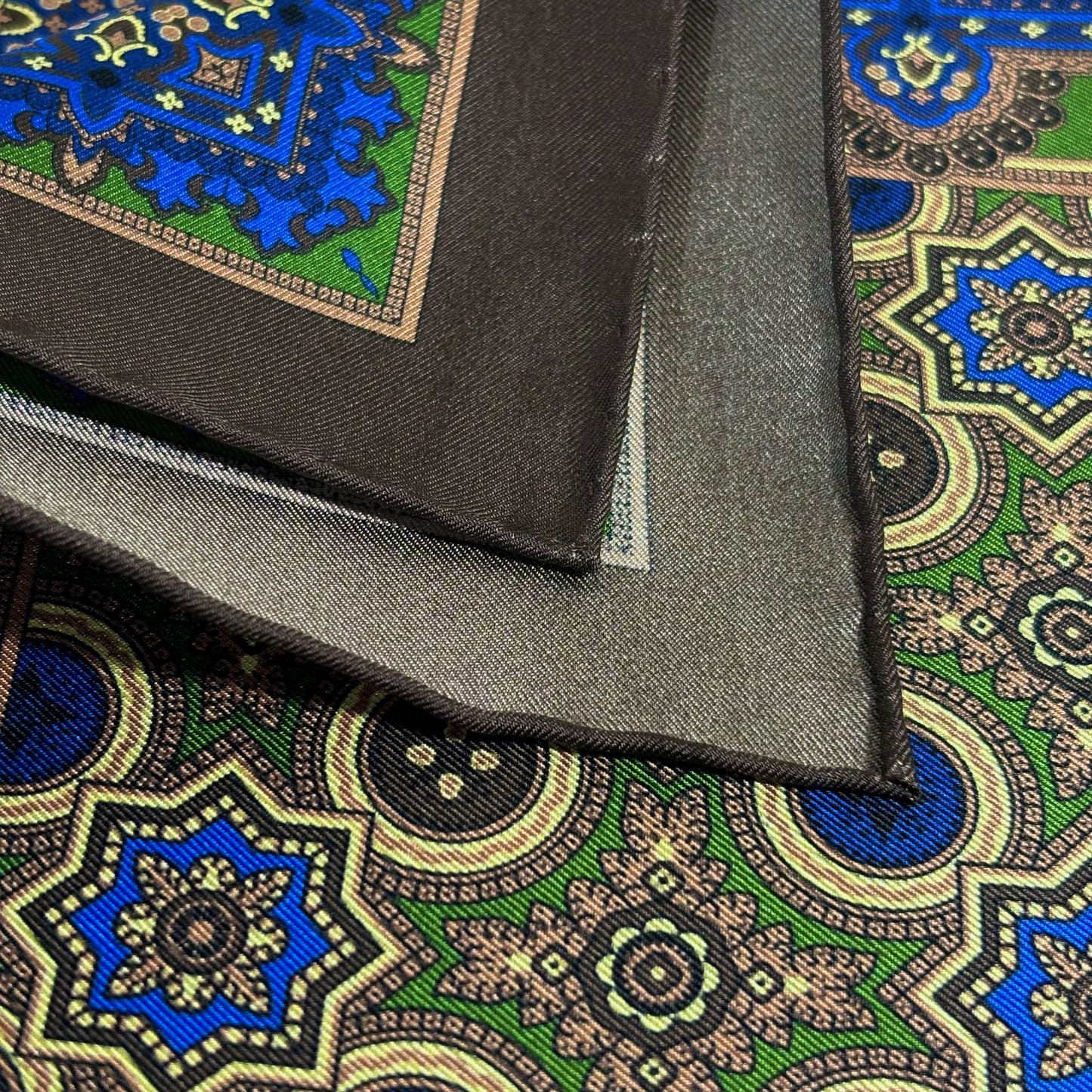 Brown & Green Geometric Silk Pocket Square