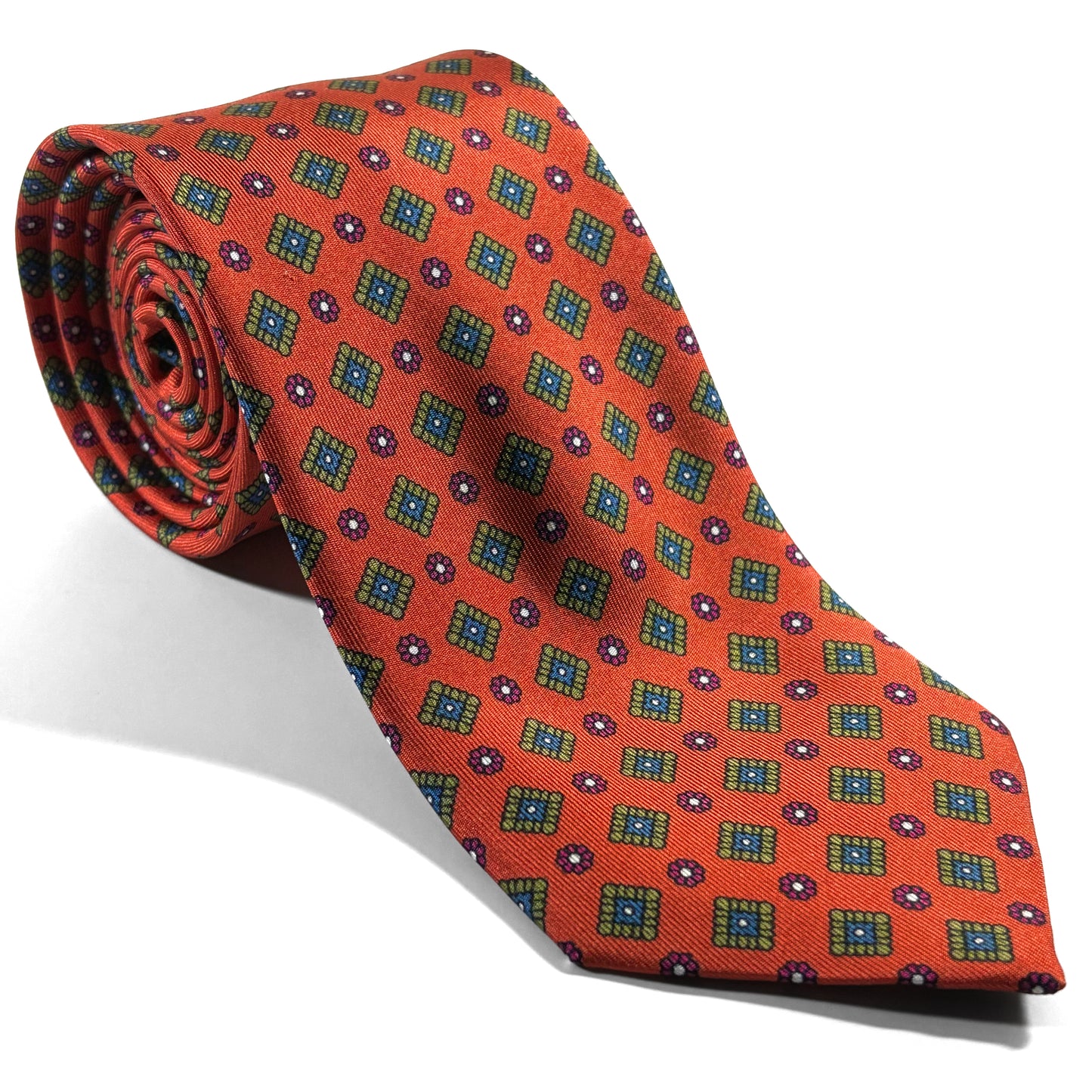 Orange Geometric Printed 24oz Silk Twill Tie