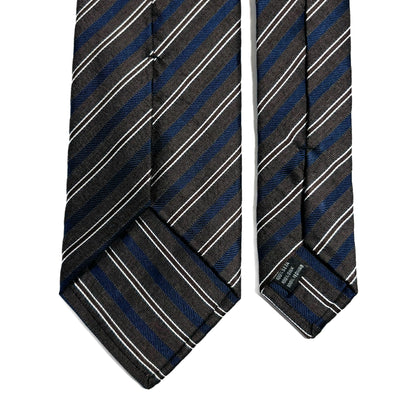 Brown & Navy Blue Striped Silk Jacquard Tie