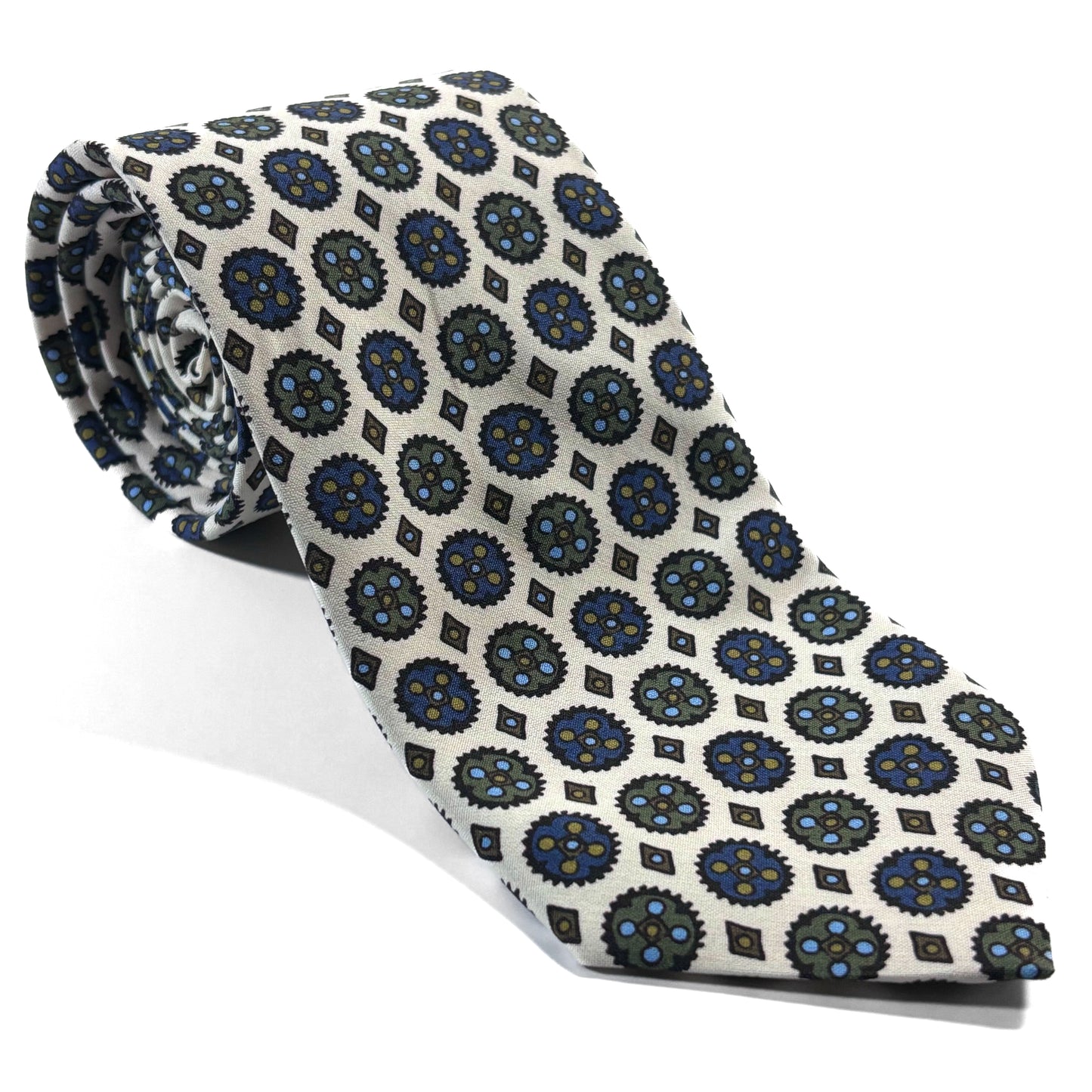 White Floral Medallion Ancient Madder Silk Tie