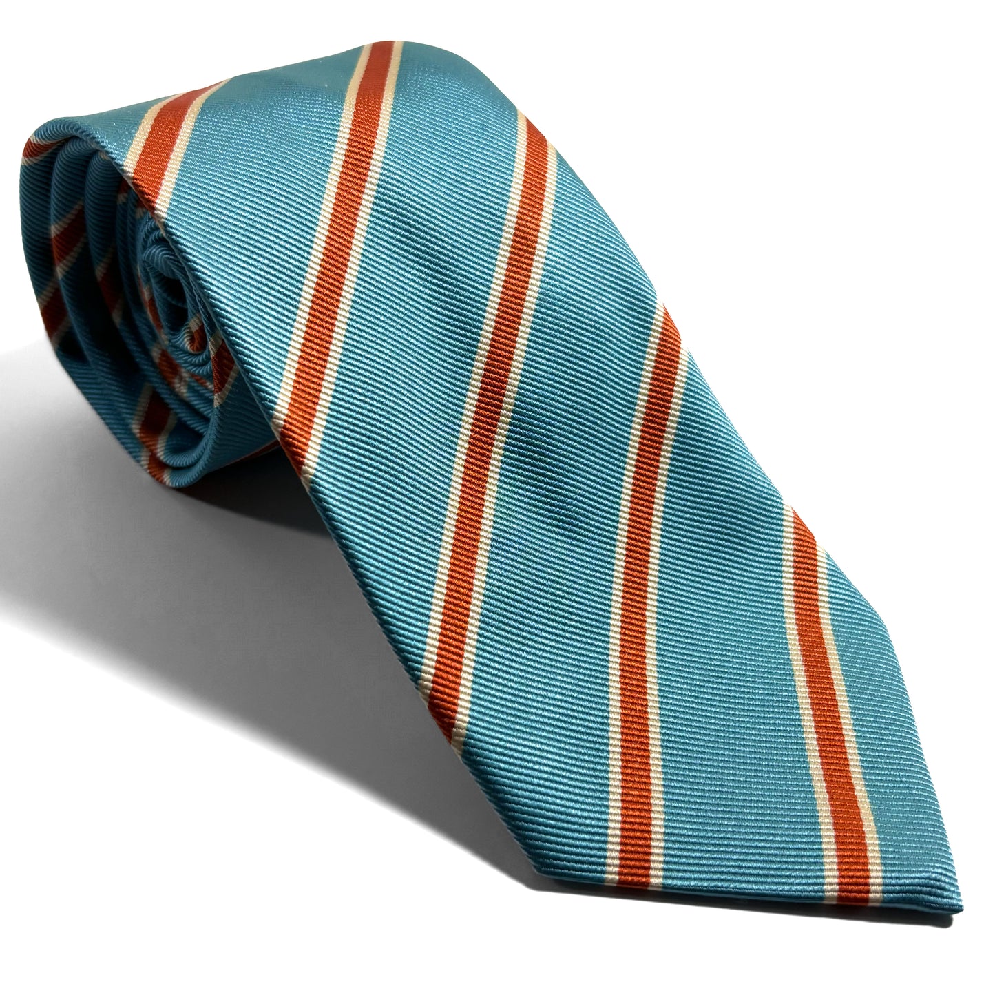Aqua Blue & Orange Striped Silk Repp Tie