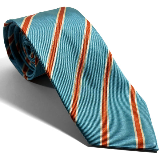 Aqua Blue & Orange Striped Silk Repp Tie