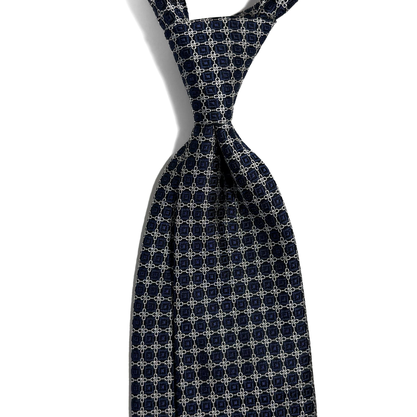 Navy Blue & Silver Geometric Silk Jacquard Tie