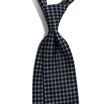 Navy Blue & Silver Geometric Silk Jacquard Tie