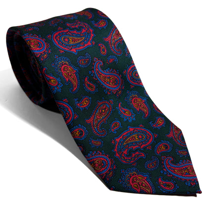 Hand-Printed Forest Green Paisley Silk Tie