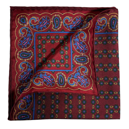 Burgundy Small Paisley Ancient Madder Silk Pocket Square