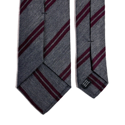Gray & Burgundy Striped Wool Challis Tie
