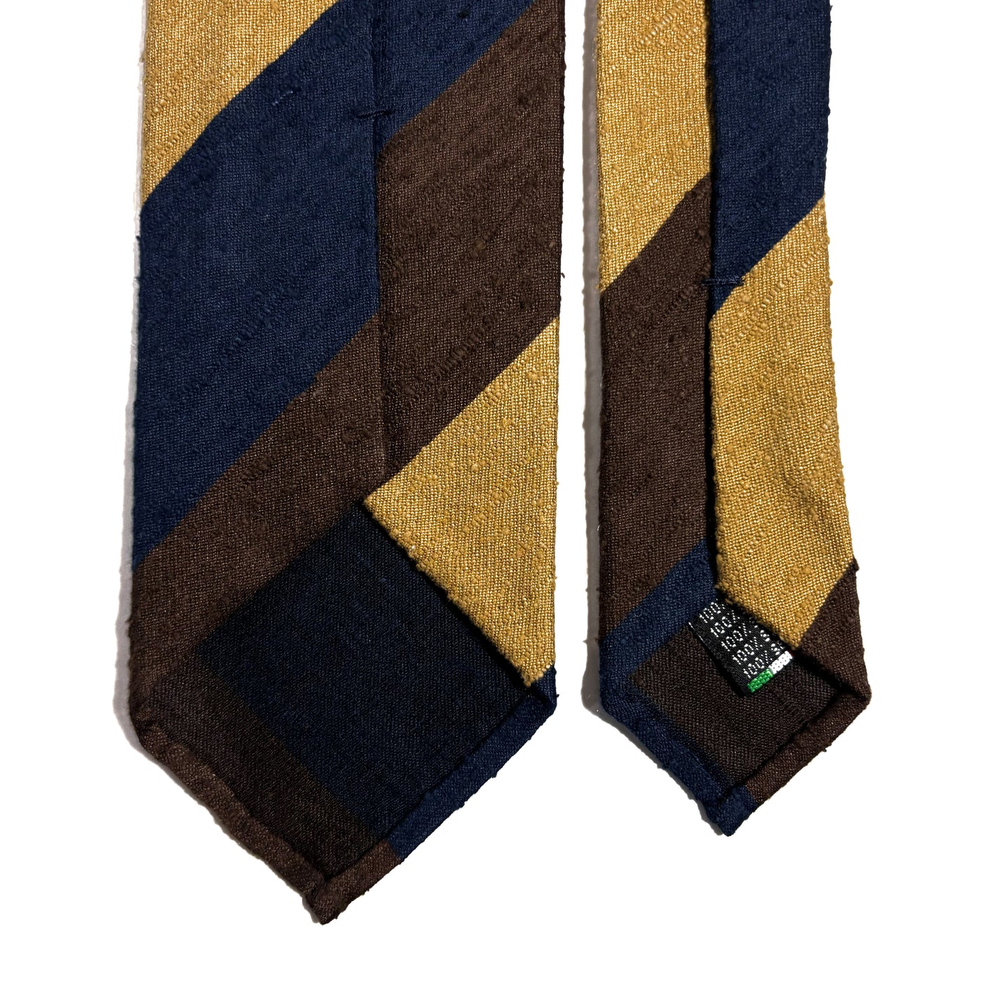 Untipped Navy Blue / Gold / Brown Block Stripe Silk Shantung Tie