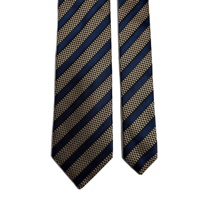 Navy Blue & Brass Striped Silk Jacquard Tie