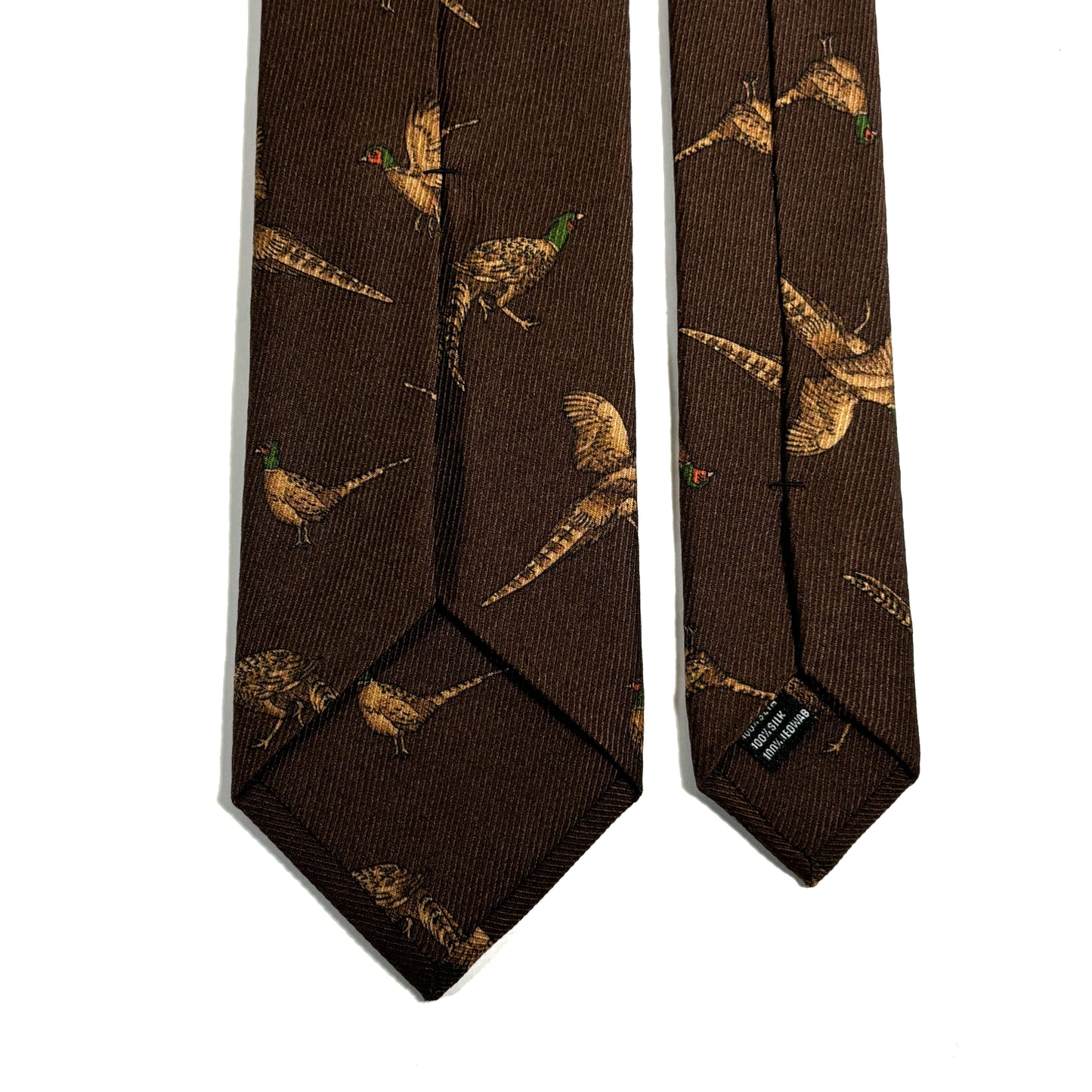 Brown Pheasant Print Italian Madder Silk Tie