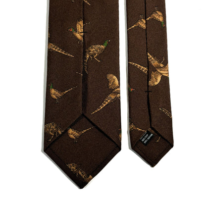 Brown Pheasant Print Italian Madder Silk Tie