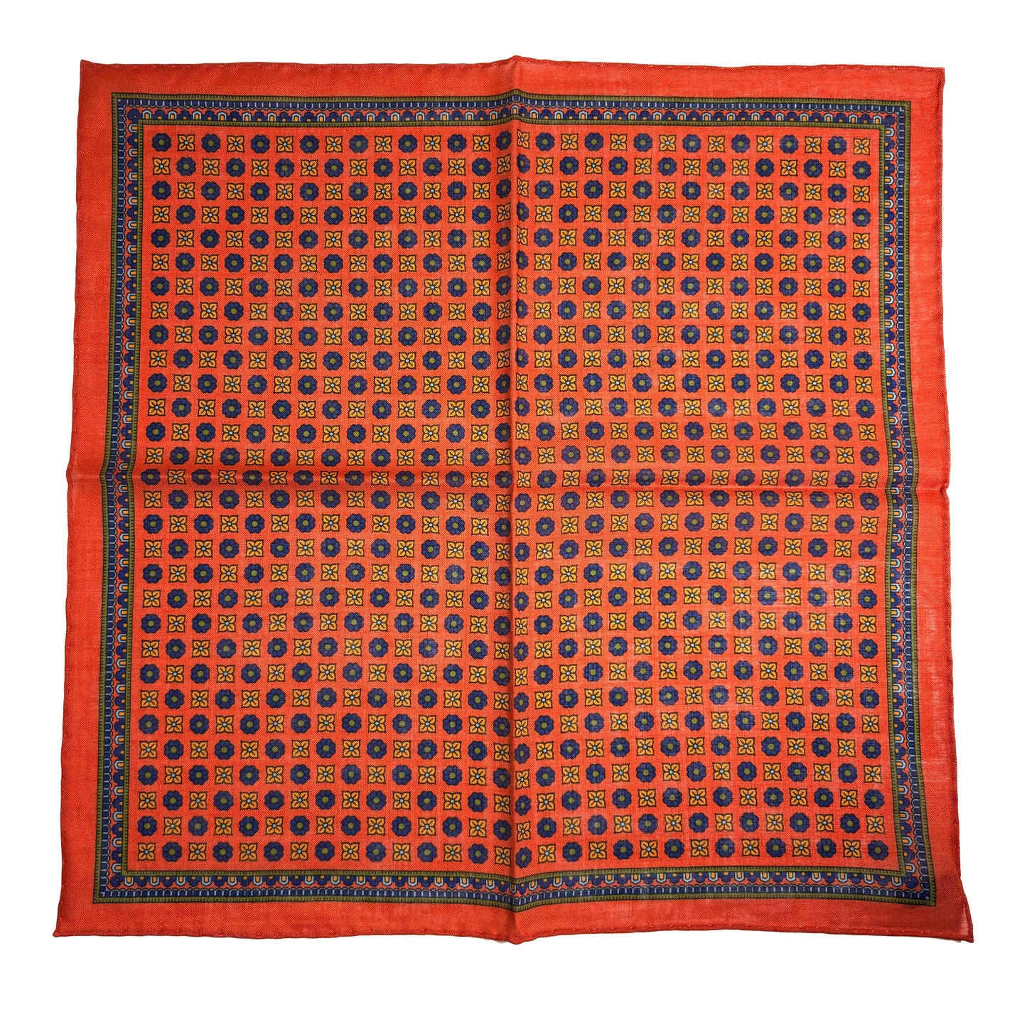 Orange - Floral - Wool/Silk Pocket Square