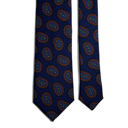 Navy Blue Paisley Printed 36oz Silk Twill Tie