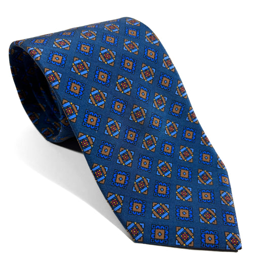 Blue Geometric Italian Madder Silk Tie