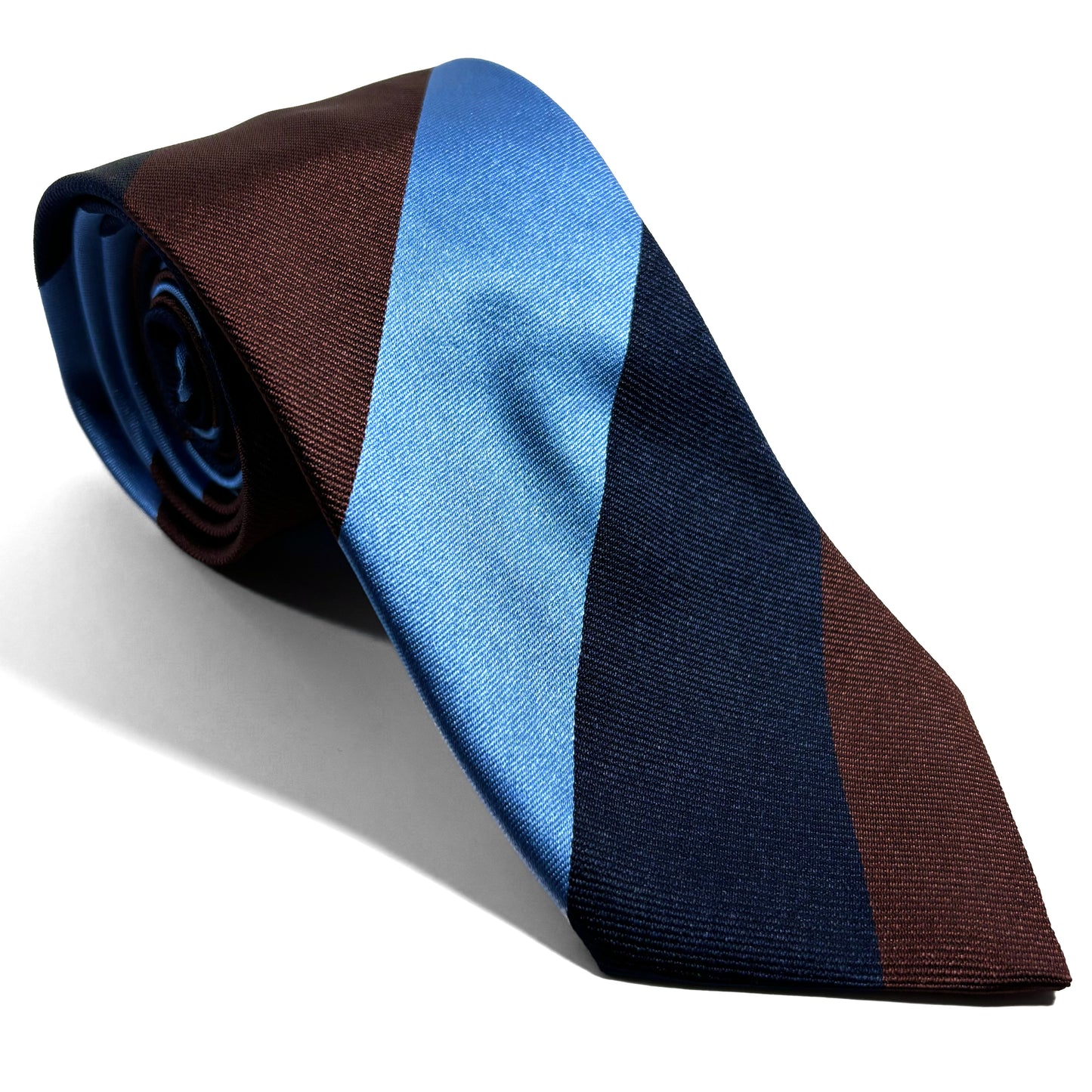 Light Blue / Brown / Navy Striped Silk Repp Tie