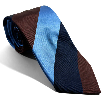 Light Blue / Brown / Navy Striped Silk Repp Tie