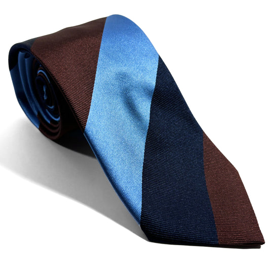 Light Blue / Brown / Navy Striped Silk Repp Tie
