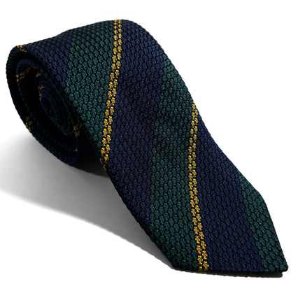 Navy Blue & Green Striped Silk Grenadine Tie (Garza Grossa)
