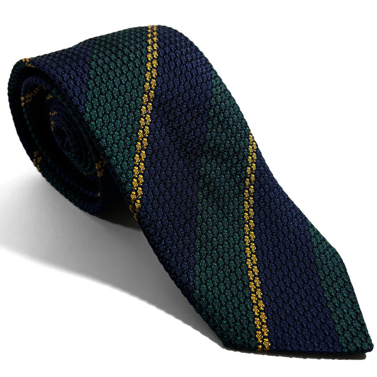 Navy Blue & Green Striped Silk Grenadine Tie (Garza Grossa)
